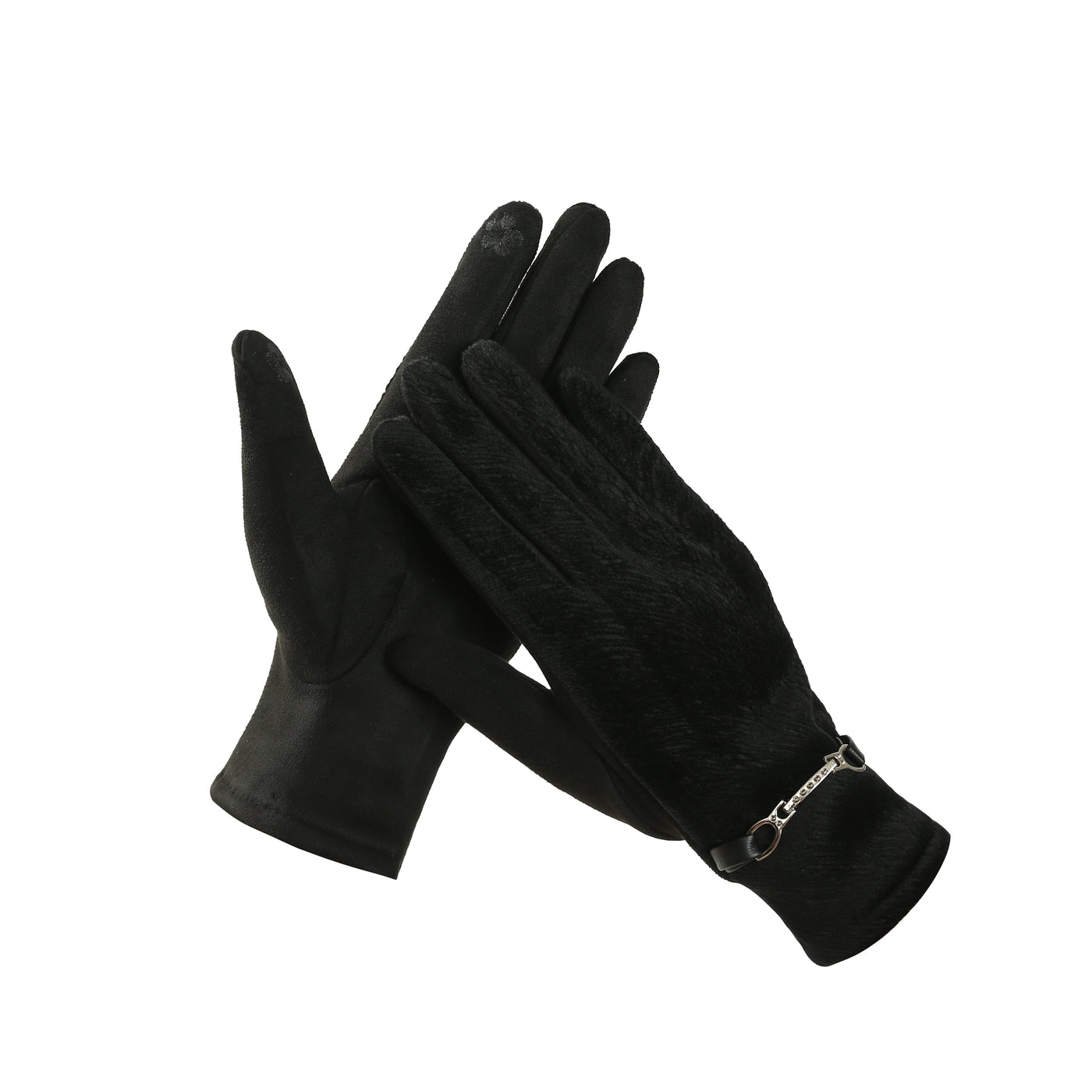 Women's Fashion Winter Gloves w/ Texting Finger - Velvety Stretch With Wrist Detail