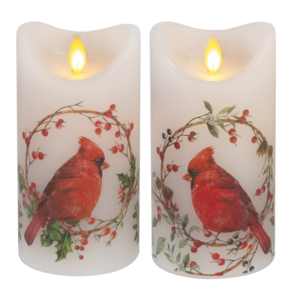 LED Cardinal Wax Pillar Candle