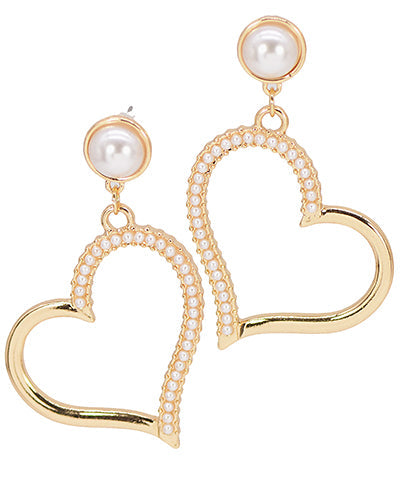 Half Pearl Heart Earrings