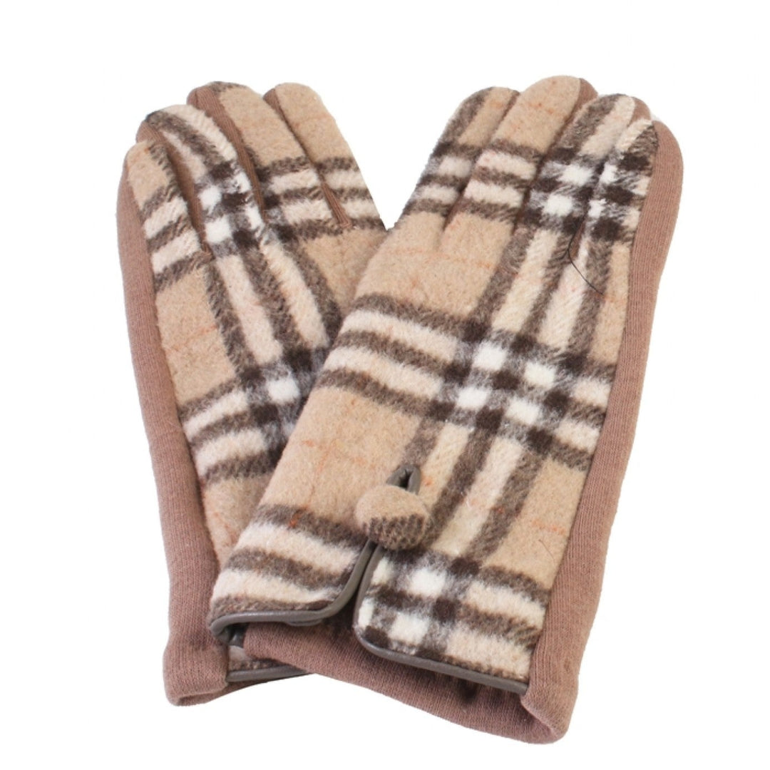 Women's Winter Beige Plaid Gloves