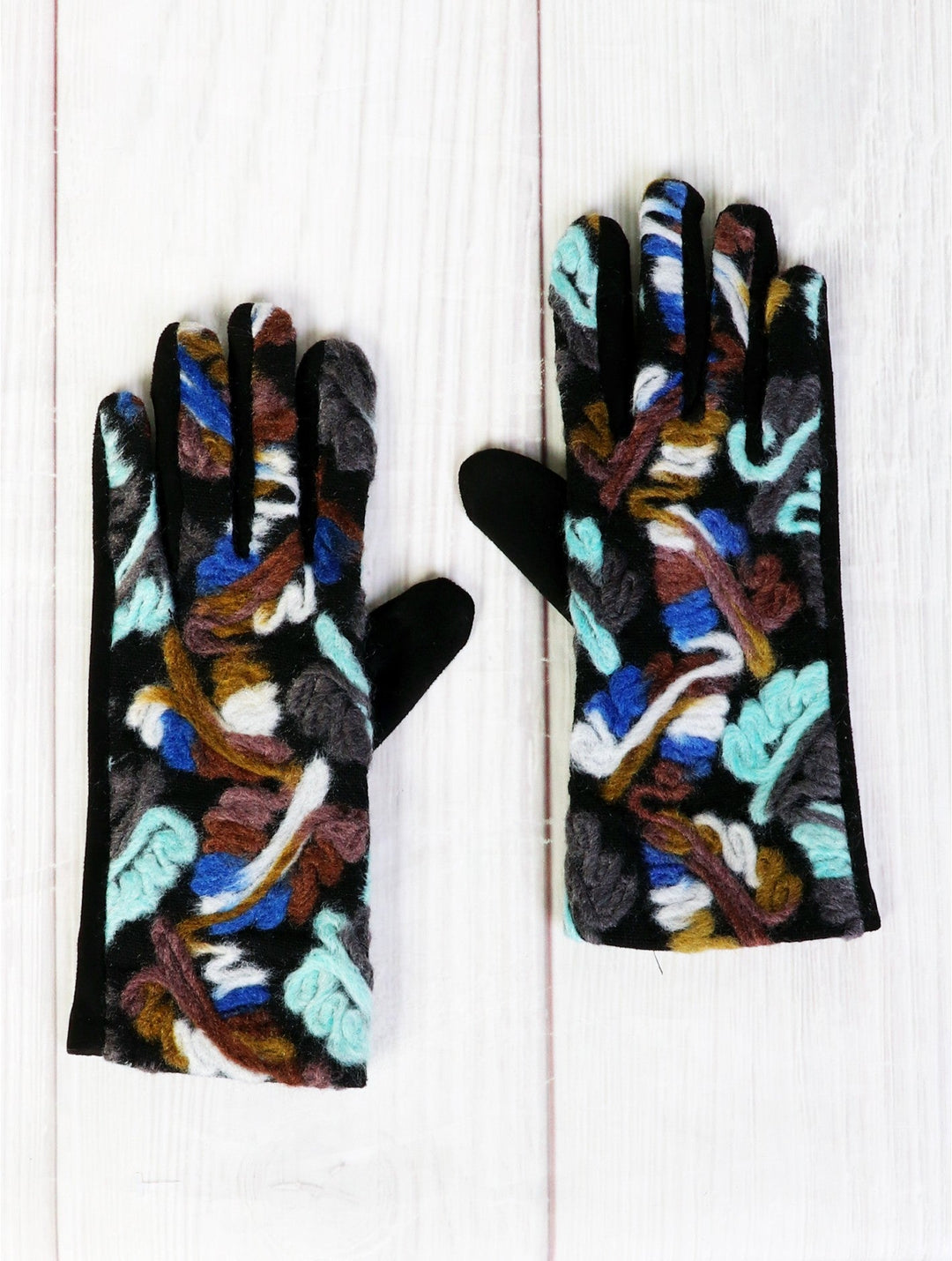 Women's Winter Turqouise and Black Embroidered Gloves