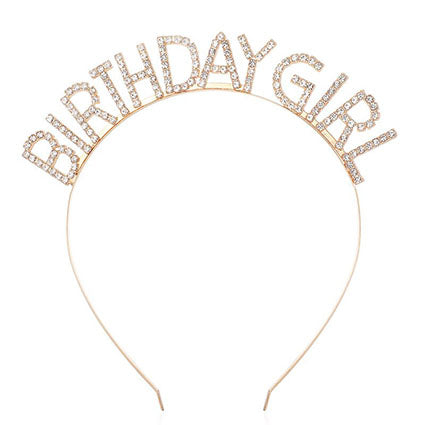 Rhinestone Birthday Girl Headband in Gold