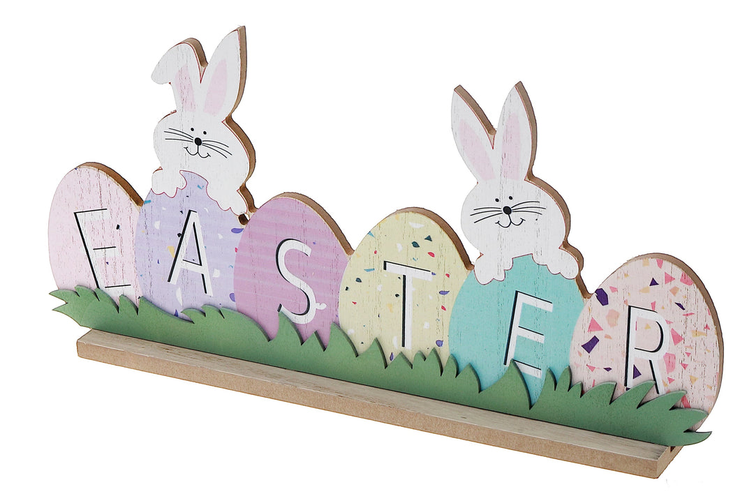 Wooden Double Bunny with Easter Egg Sign