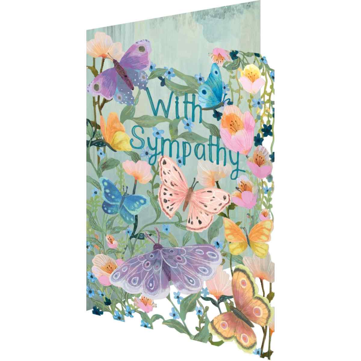 With Sympathy - Flowers and Butterflies Laser Cut Greeting Card
