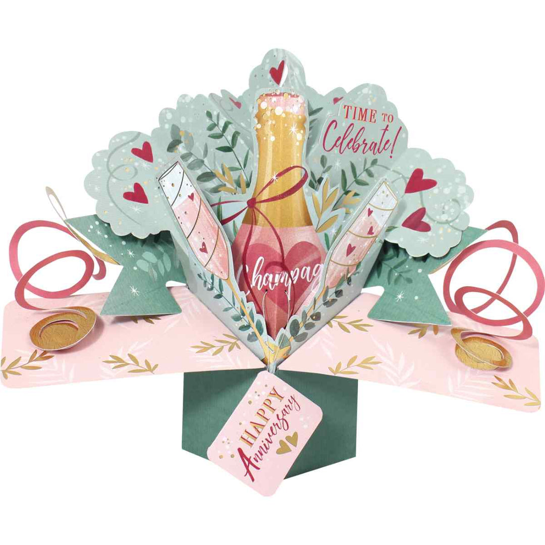 Pop Up Greeting Card - Time to Celebrate Happy Anniversary - Champagne