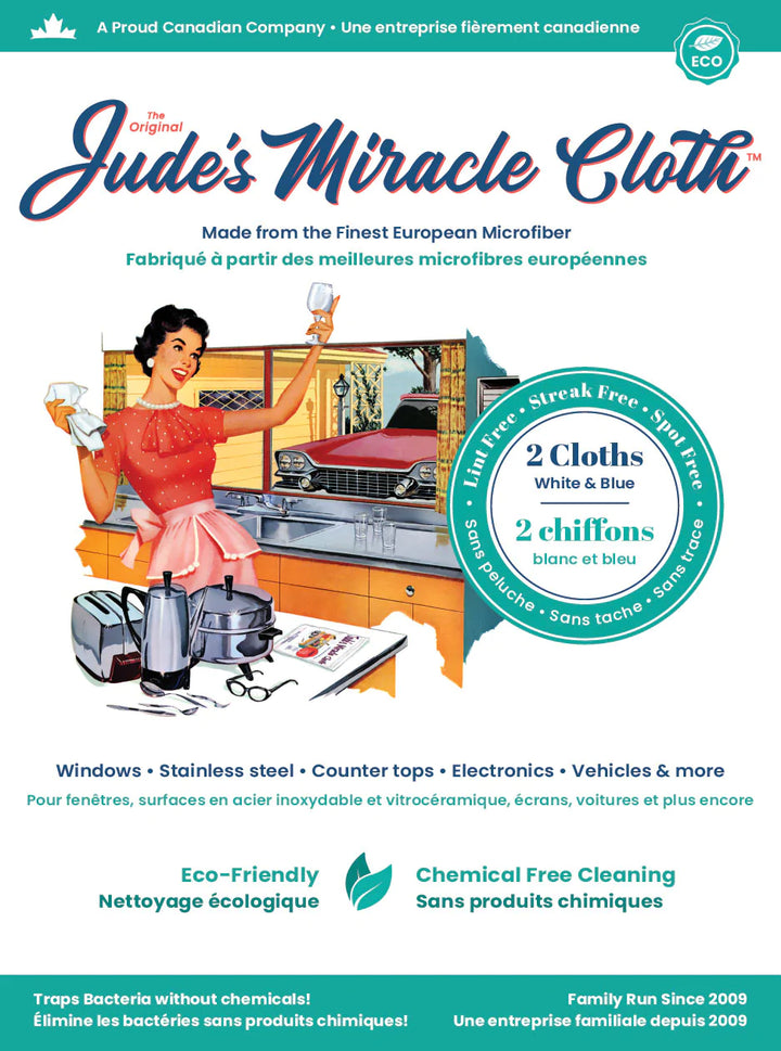 JUDE'S MIRACLE CLOTH (2 PACK) - glass cleaning cloth for streak-free , and lint free window and mirrors