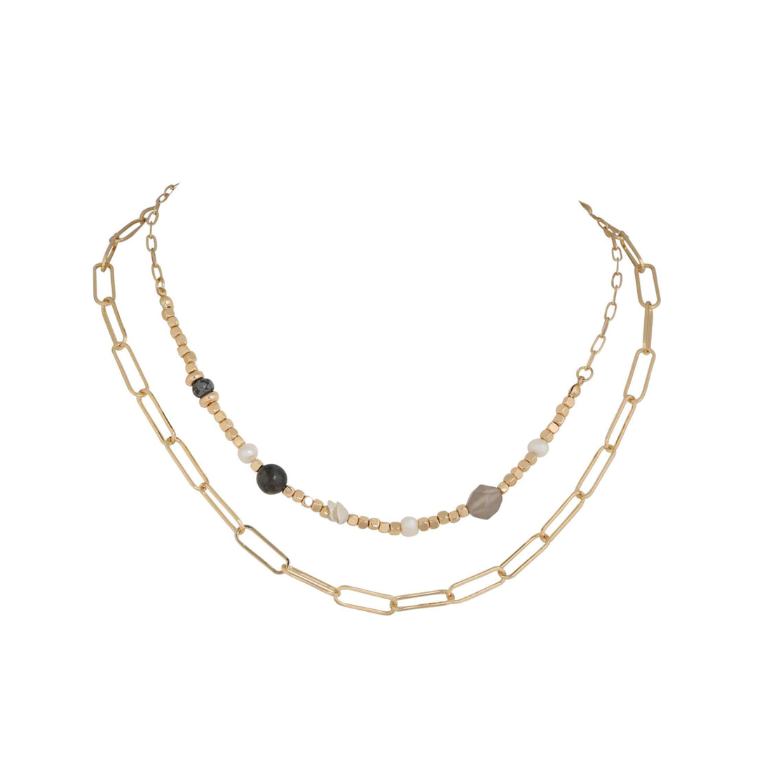 Merx - Fashion Gold Multi-Chain Necklace Semi-Precious Stone