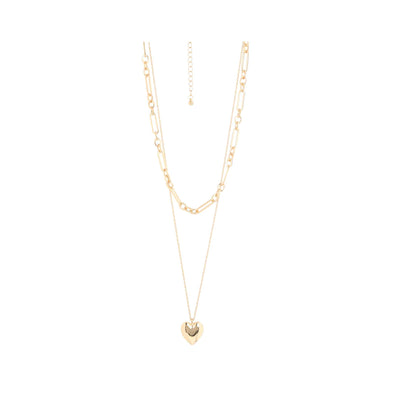 Merx - Multi-Chain Paperclip Necklace with Heart Pendant  in Gold