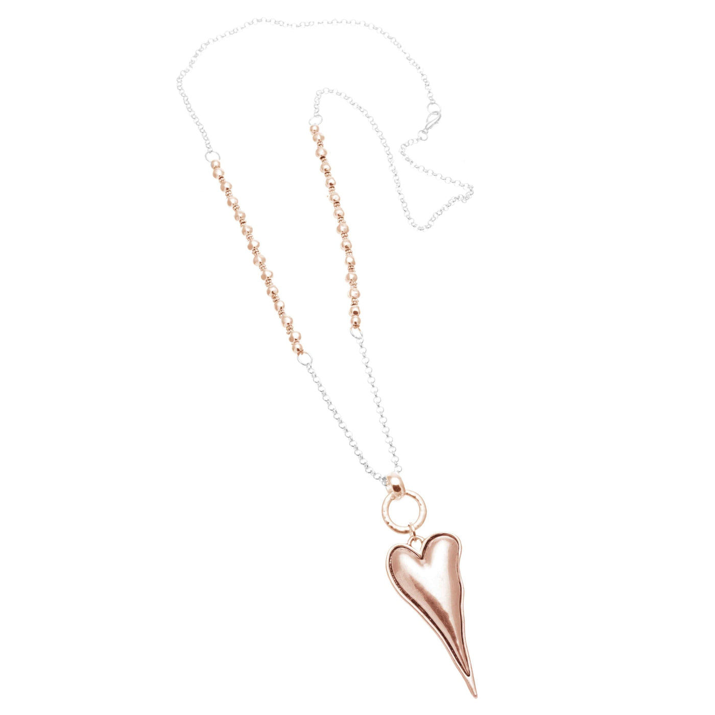 Merx - Fashion Long Chain Necklace with Heart Pendant in Rose Gold