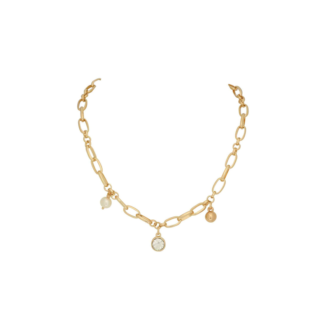 Merx - Fashion Short Chain Gold Necklace with Glass Stone