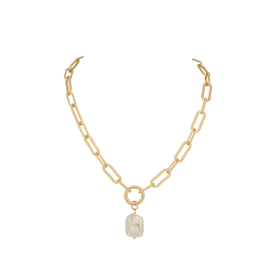 Merx - Paperclip Short Chain Necklace Pearl Pendant