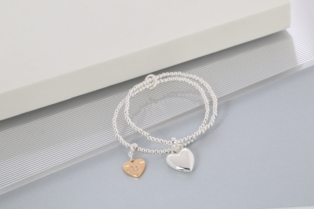 Merx - Beaded Elastic Bracelet Silver with Heart Charms