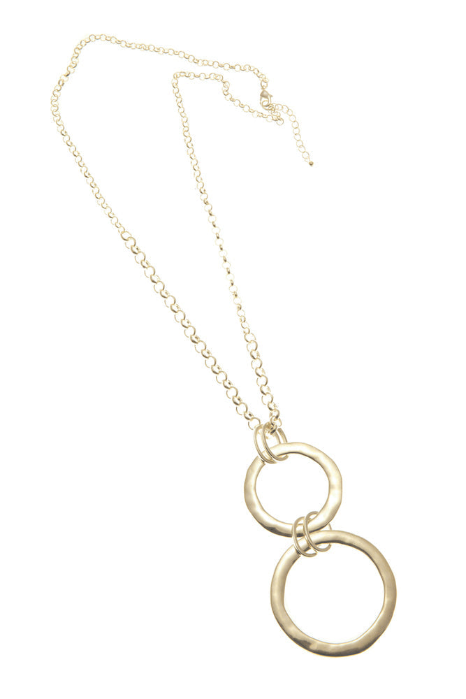 Merx Long Chain Necklace With Double Circle Pendant Light Gold