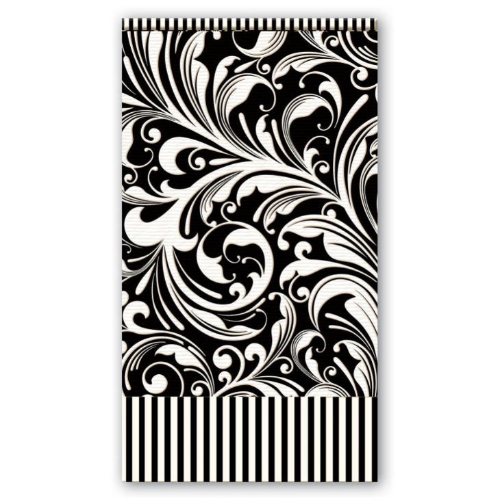 Black and white acanthus hostess napkin - Michel Designs Honey Almond, 3-ply, made in Germany
