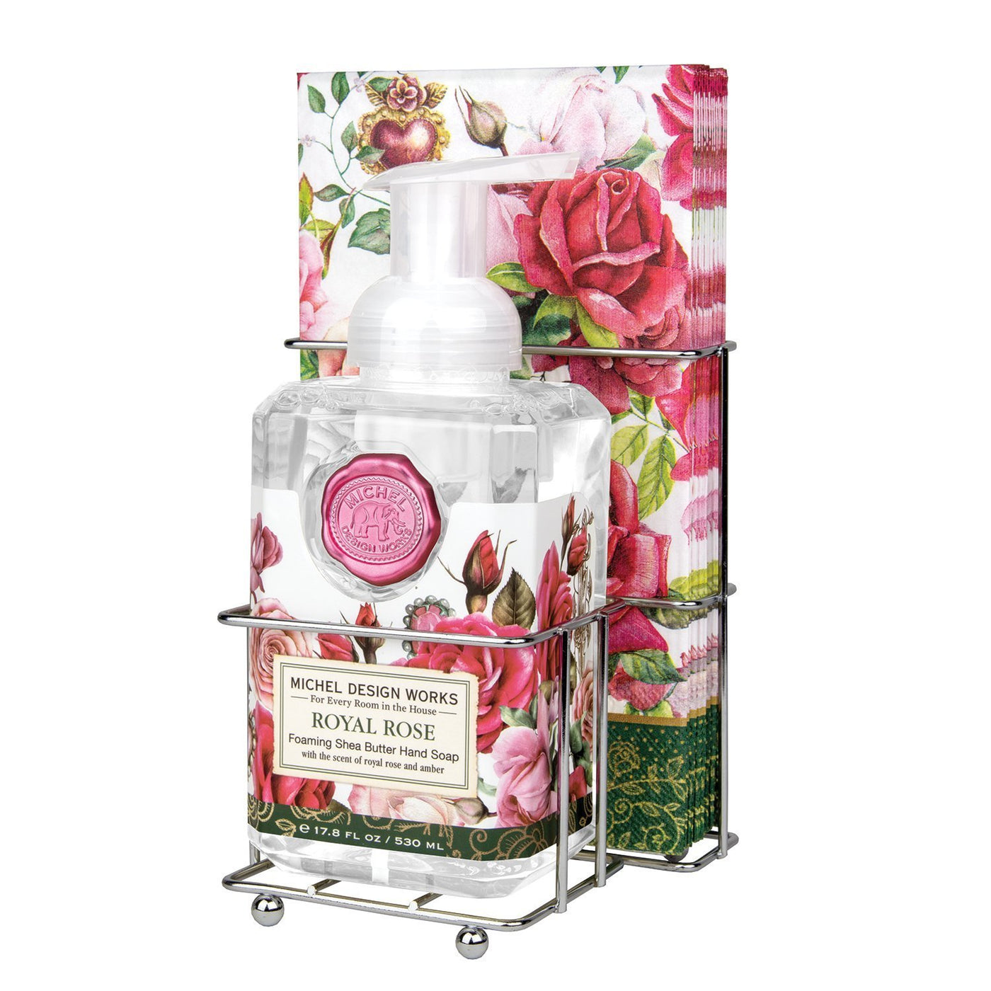 Michel Design Works Royal Rose Hand Soap & Napkin Caddy Gift Set