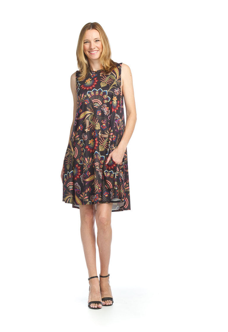 Paisley A-line Dress with Pockets Satin Look