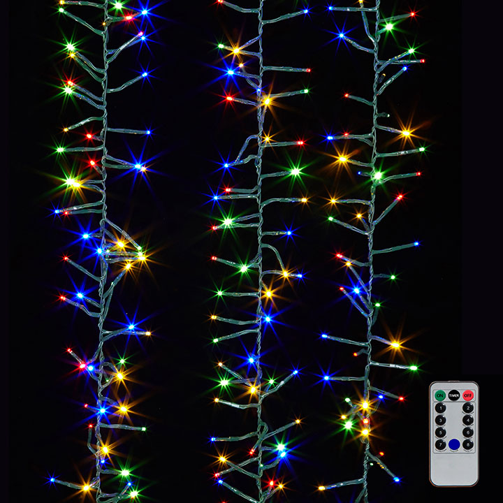 Raz LED Cluster Garland Green Wire with 1300 Multi-Coloured Lights with Remote 44'