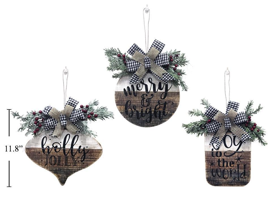 Holiday Sign Ornament with Pinecones & Berries