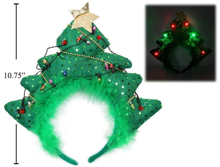 Christmas Tree Headband with Lights