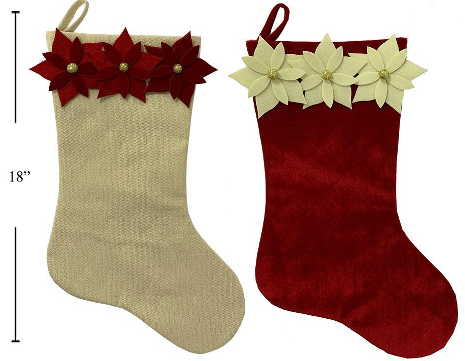 Traditional Christmas Stocking with Poinsettia