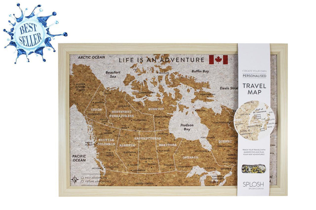 FRAMED CORK BOARD - Canada Travel Map