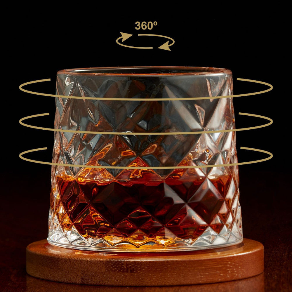 corporate-gifts-Pirouette Spinning Scotch Glass S/2 With Oak Coaster