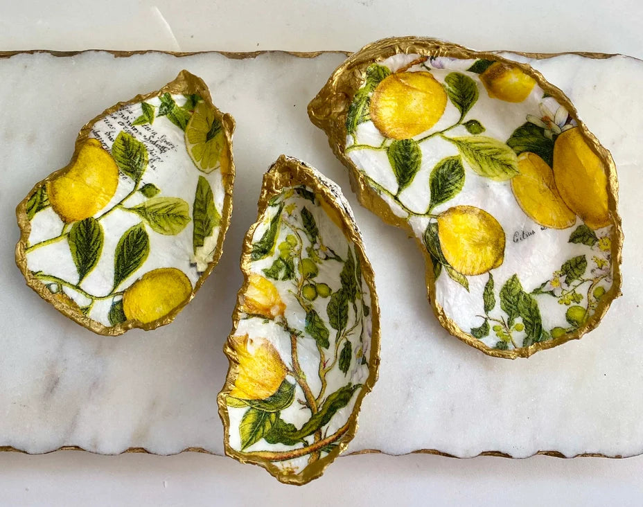 Lemon Print Oyster Shell Trinket Dish