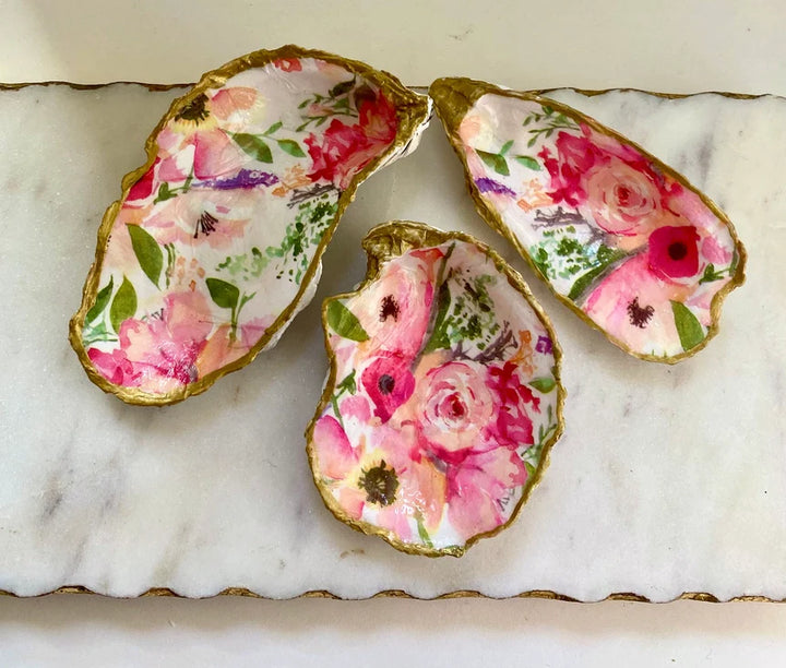 Pink Floral Oyster Shell Trinket Dish