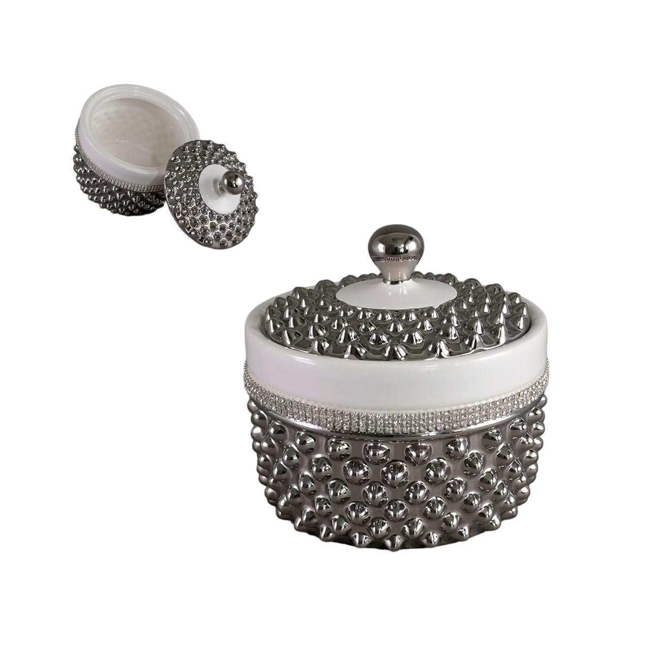 Trinket Box with Crystal 6" round bowl with lid