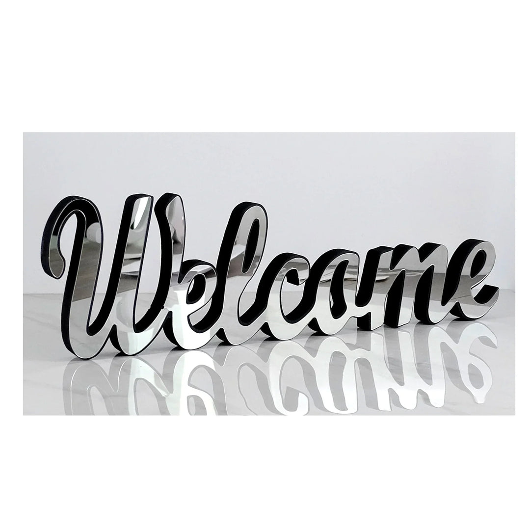 Welcome Table Sign Silver 8"x2"