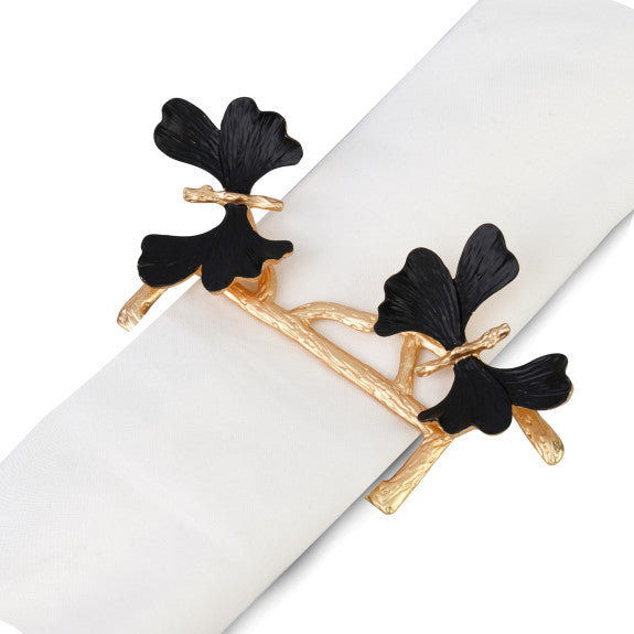 Upscale Flat Napkin Ring - Butterfly Black / Gold
