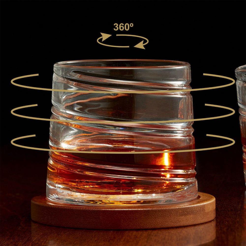 corporate-gifts-Pirouette Spinning Scotch Glass S/2 With Oak Coaster