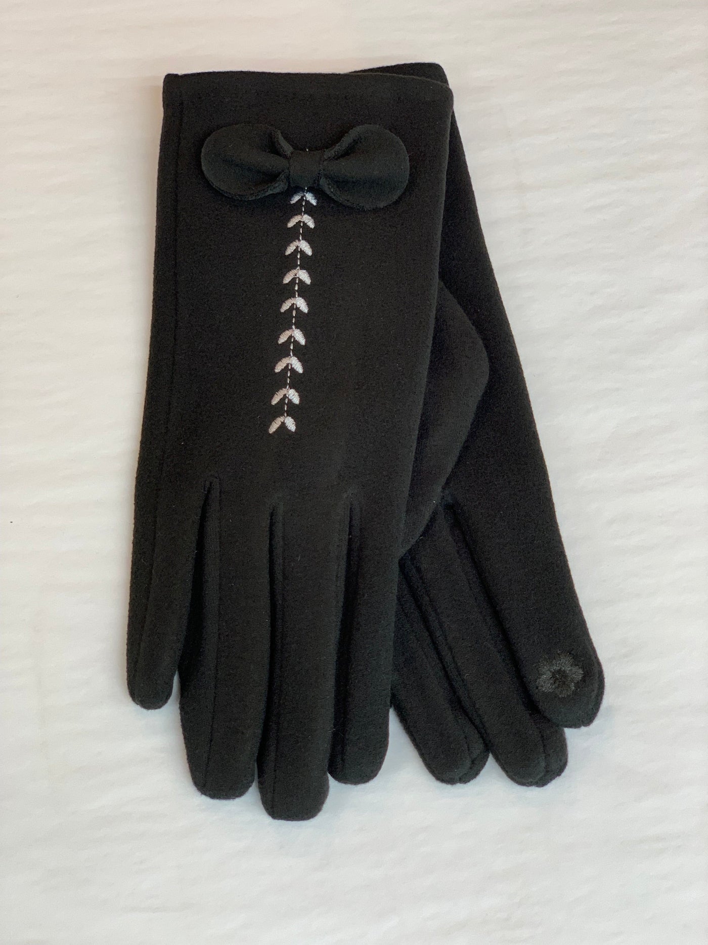 Women's Fashion Winter Gloves w/ Texting Finger - Black with Bow